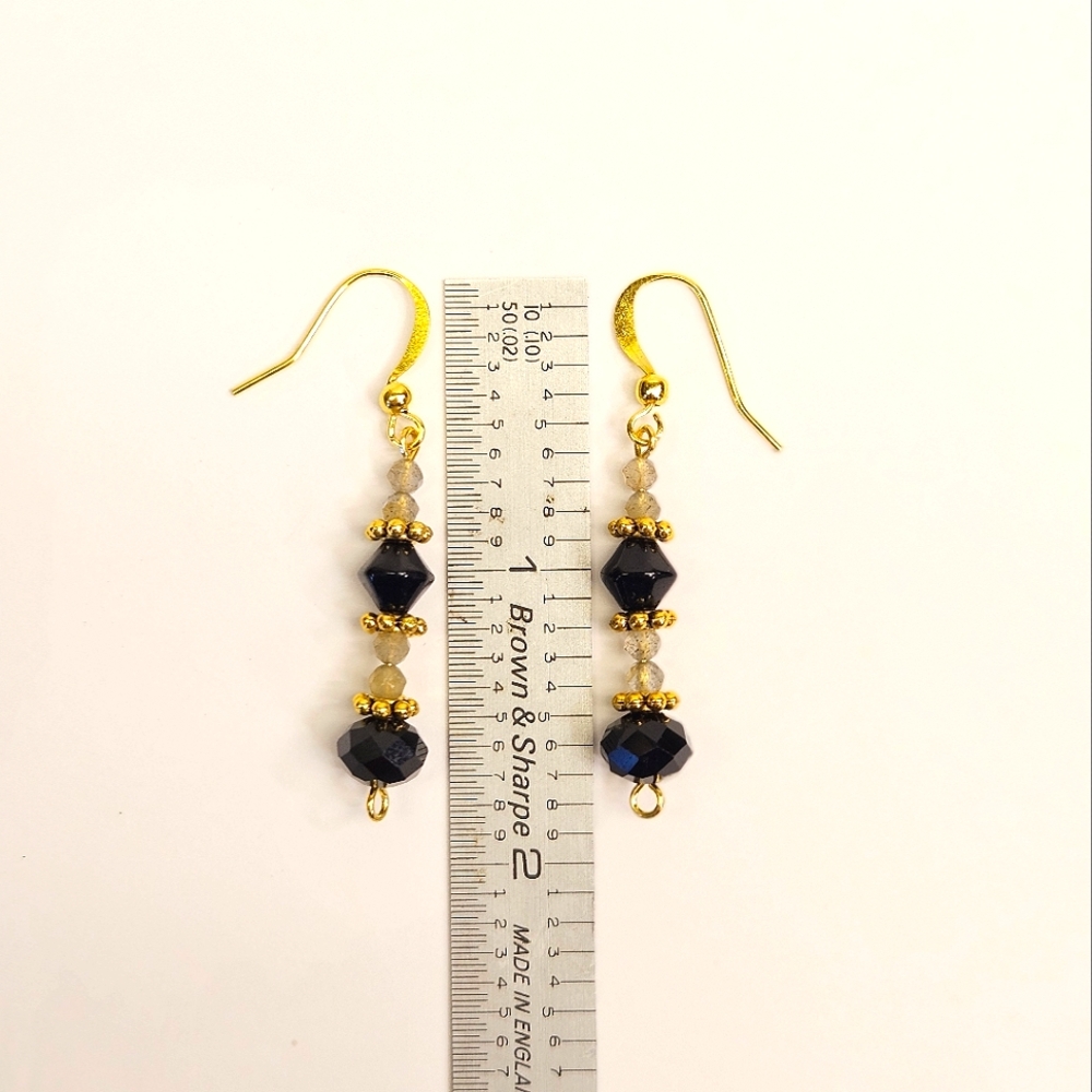 Handmade Labradorite and Black Faceted Glass Beaded Earrings - Picture 6 of 6